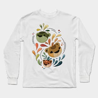 Doodle Bears Illustration Long Sleeve T-Shirt